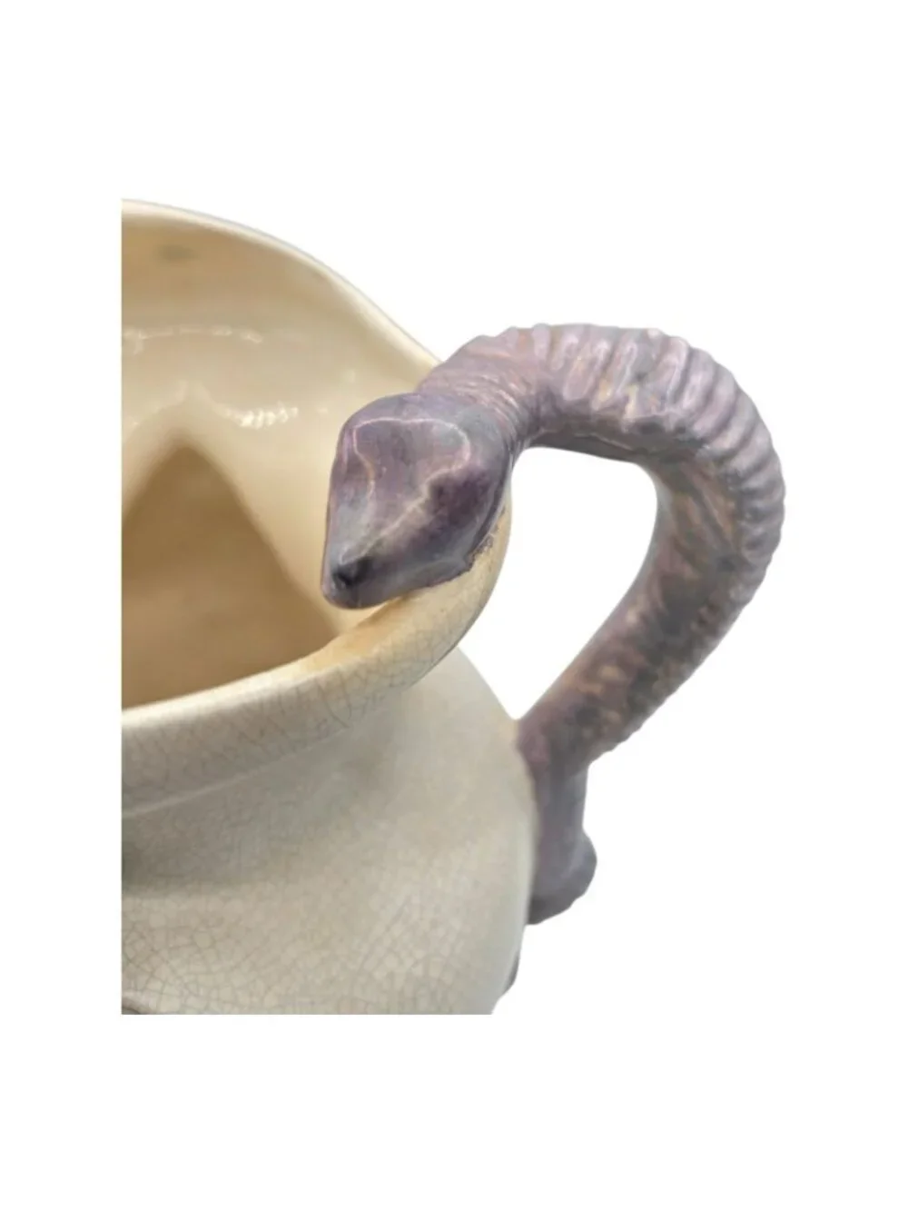 Vintage Italian Maiolica Ceramic Snake Handle Vase Egyptian Goddess Crackle